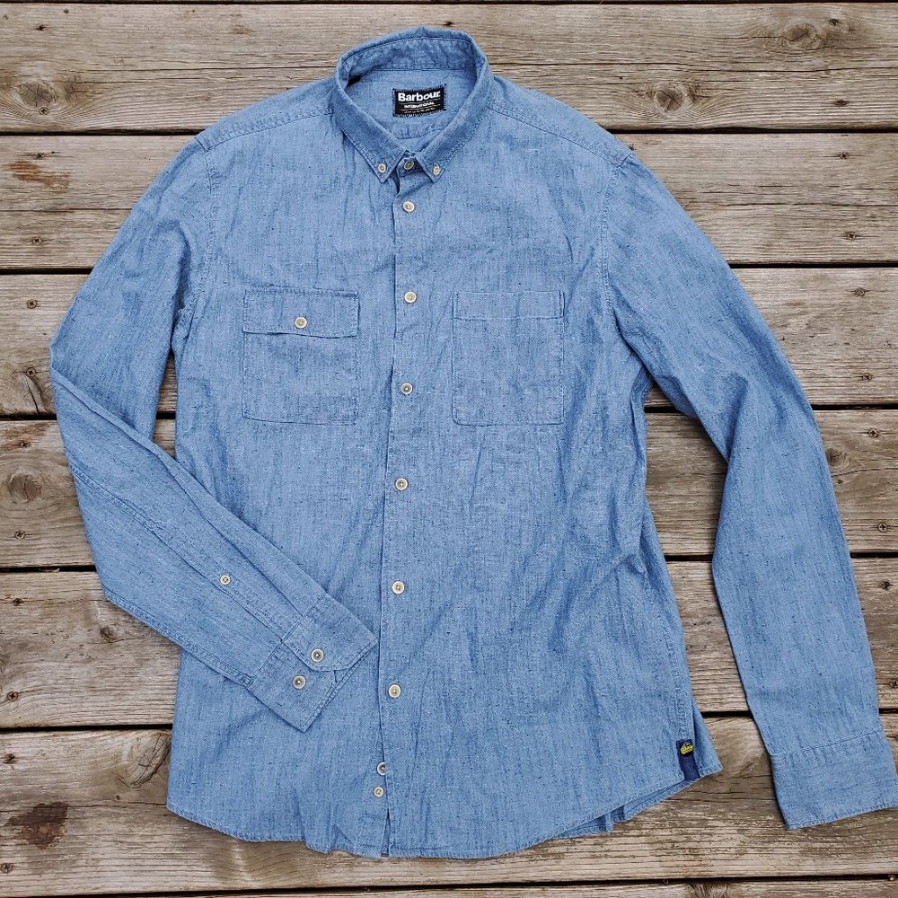 NWT Barbour Int'l Taylor Denim Color Fleck Shirt S - Picture 3 of 6